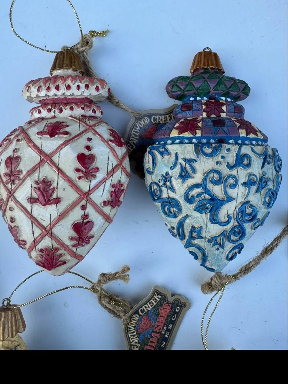 Jim Shore Multicolor Folk-Art Blue Red Cream Green Ornaments